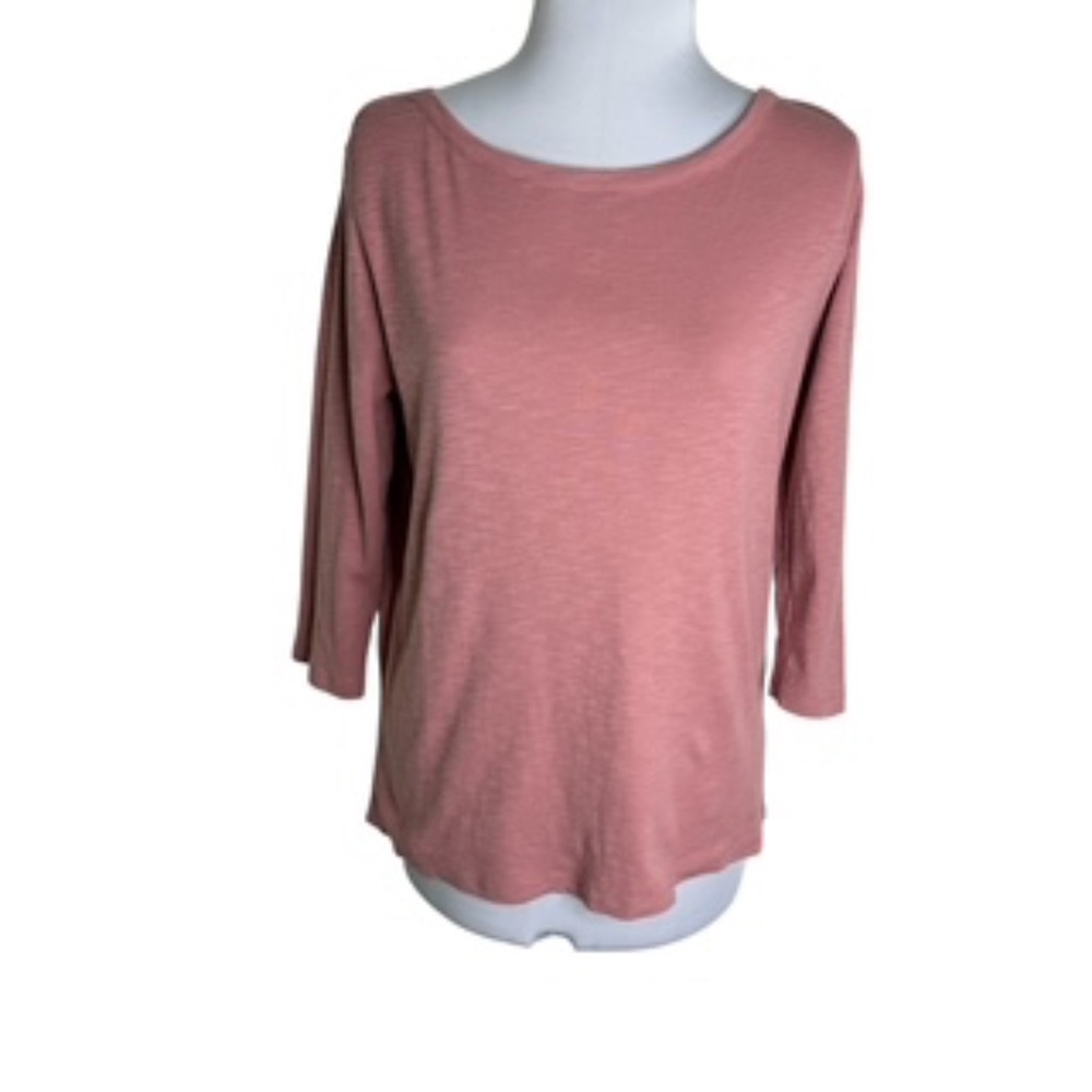 Kirkland Boat Neck White 3/4 Sleeve Slub Rose Colored Tee-Shirt Size M